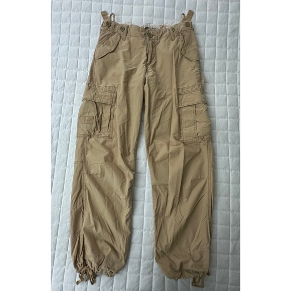 Vintage ABERCROMBIE FITCH Cargo Pants Womens 4 Tan Retro Y2K Mid Rise Drawstring - Picture 1 of 14